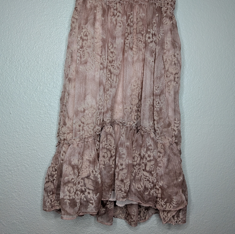 Chelsea & Violet Dusty Pink Floral Velvet Burnout Coquette Fairy Halter Dress S - Picture 3 of 9
